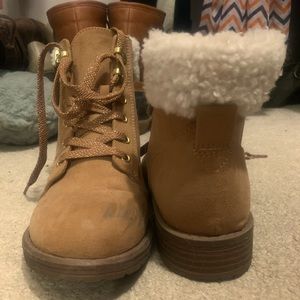 Adorable faux-fur accent hiking or combat boots
